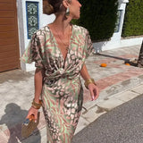 Higinia™ | Vestido Midi Estampado em Tons Cobre