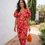 Carla™ | Vestido Midi Floral com Mangas Abalonadas