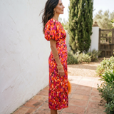 Carla™ | Vestido Midi Floral com Mangas Abalonadas