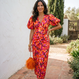 Carla™ | Vestido Midi Floral com Mangas Abalonadas