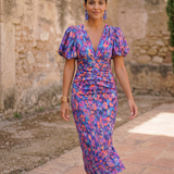 Carla™ | Vestido Midi Floral com Mangas Abalonadas