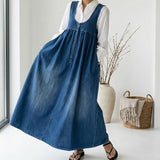Kamila - Vestido maxi de denim vintage lavado