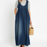 Kamila - Vestido maxi de denim vintage lavado