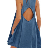Nela | Vestido mini de ganga sem mangas com costas à mostra