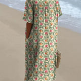 Eulállia - Vestido Floral Retro em Verde Água