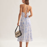 Clarice - Vestido Midi Azul Floral